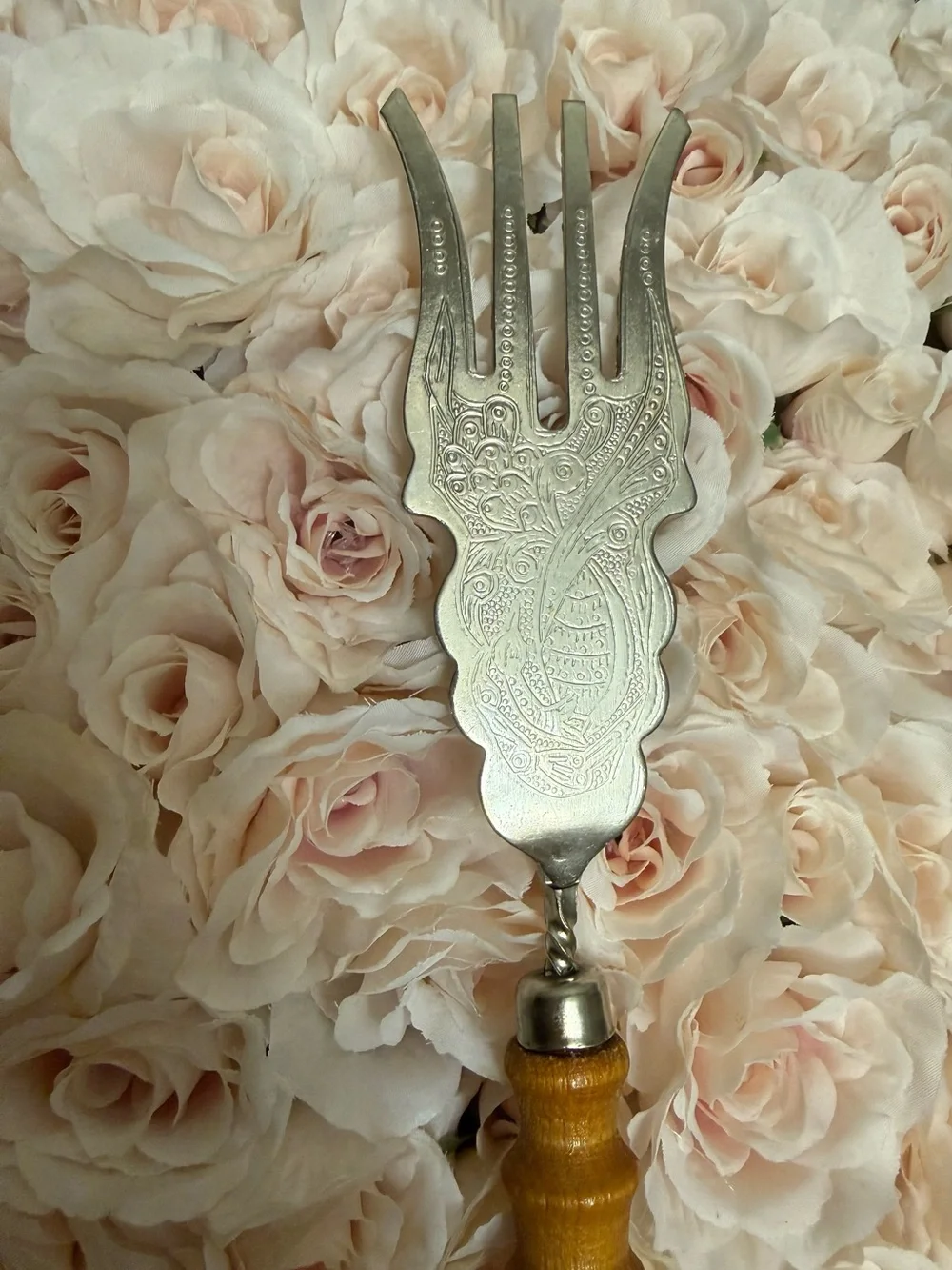 Wood-Handled Silver Serving Fork